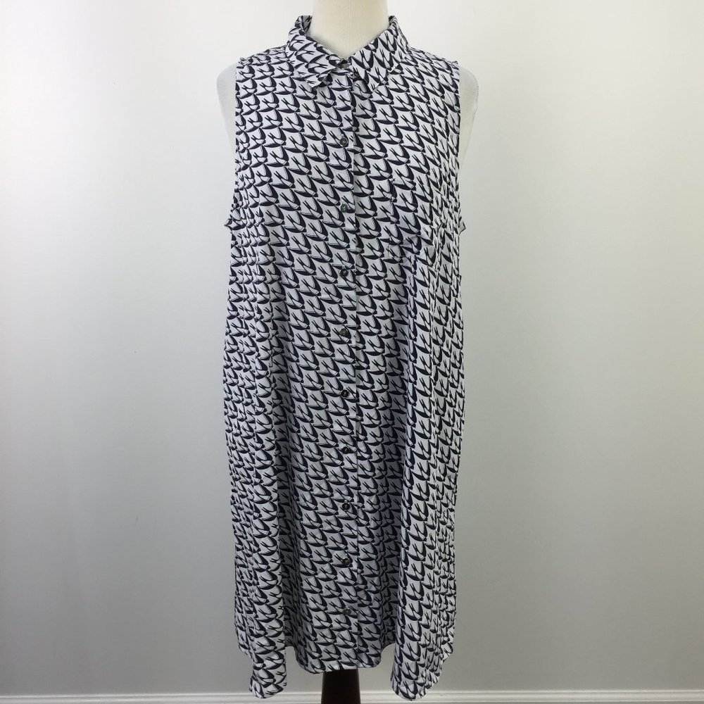 Alfani Black & White Patterned Collared Sleeveless Midi Dress